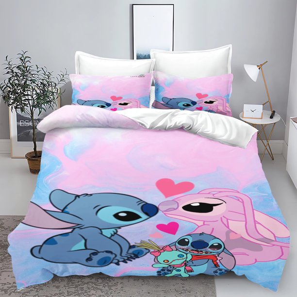 Stitch Anime Duvet Cover Set Comforte Printed Cartoon Twin Size Bedding Sets Christmas Gifts 3-piece