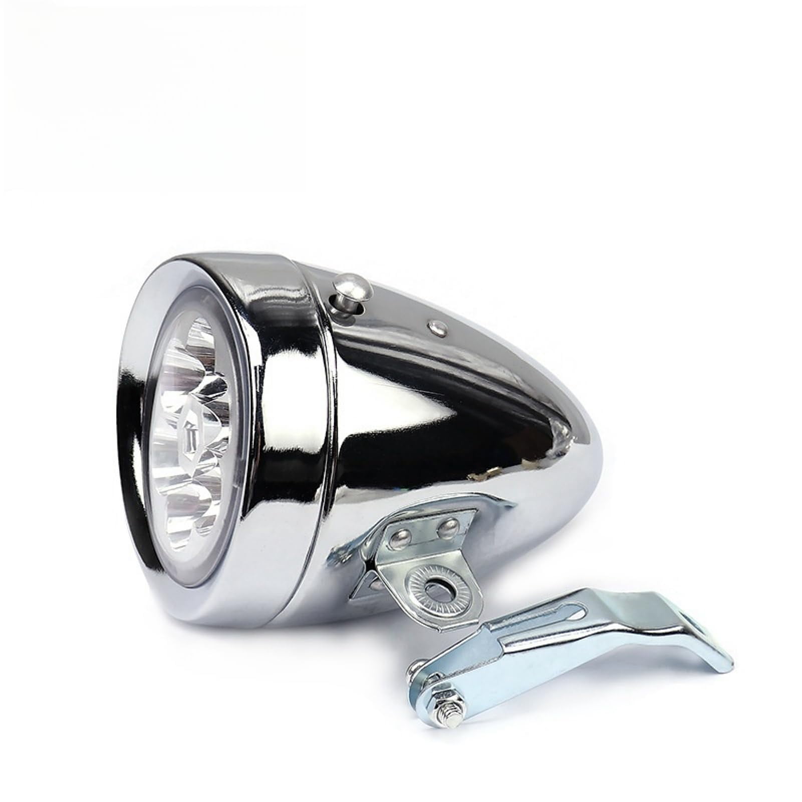 Dioche - Faro Delantero Vintage Para Bicicleta, Luz Led Para Bicicleta, 6 Led Retro, Linterna Frontal Para Bicicleta Con Superficie De Alto Brillo Y Soporte De Montaje (plateado)