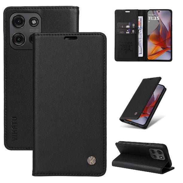 Funda Billetera de Cuero para Motorola MOTO G75 5G con Tarjetero y Soporte - Tapa Magnética Negro