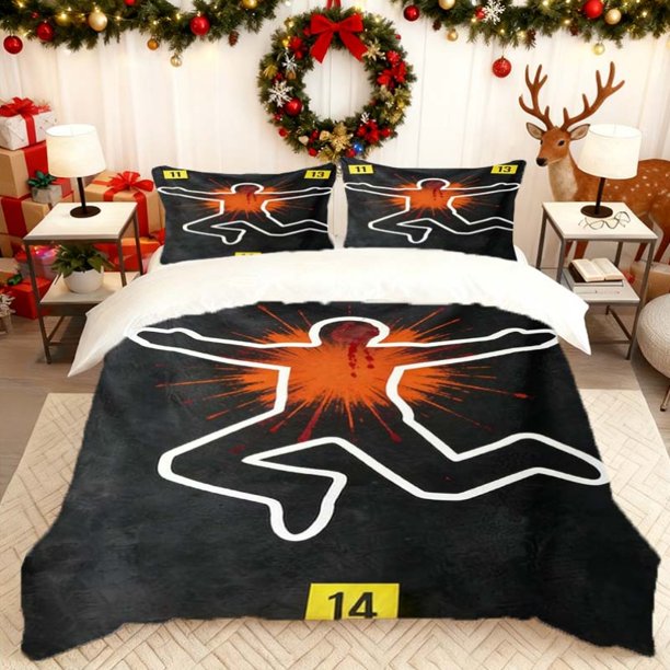 Crime Scene Forensic Scene Schematic Printed Quilt Cover Set Printed Bedding Soft Quilt Cover And Two Pillowcases Suitable for All Seasons Is The Ideal Choice f