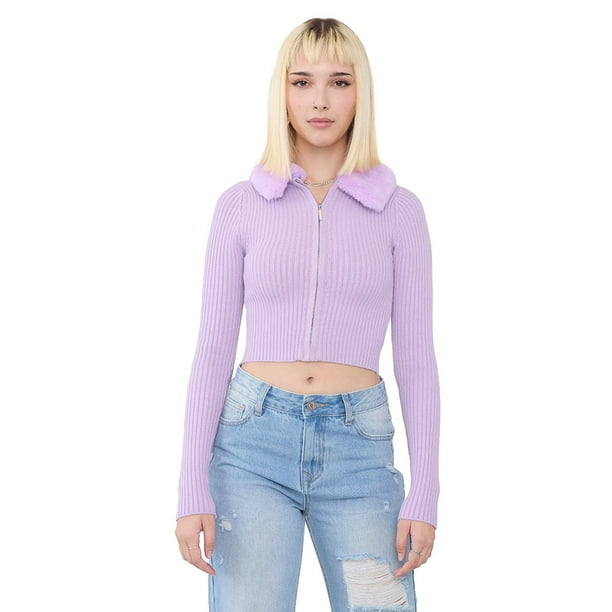 Chaleco Mujer Cardigan Peludo Lila Corona