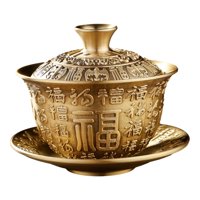 Magideal - Taza Y Platillo De Té De Kung Fu, Regalo De Año Nuevo De Cobre, Adornos Portátiles, Juego De Té Chino Gaiwan, Taza De Té Para El Hogar, Restaurantes Y Personajes Fu