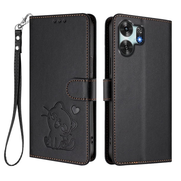 Funda Billetera con Relieve de Gato para Honor X6D, Negro