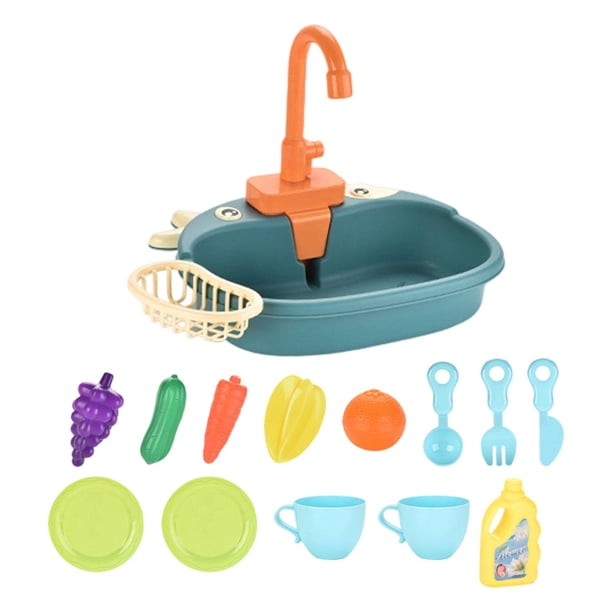 Fregadero de cocina, juguetes para lavar platos, juego de simulación de limpieza, juguetes eléctricos de simulación, regalos de cumpleaños para niños. Azul