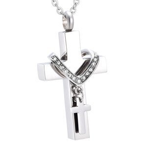 Ioensy - Doble Cruz Cremación Colgante Acero Clásico Para Cenizas Hombres Mujeres Fiesta Argent