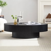 M&Ms - Modern Handcraft Drum Coffee Table Length 43.7 Inch Ellipse Coffee Table For Living Room,Oval Small Coffee Table With Sturdy Pedestal,Black Mdf