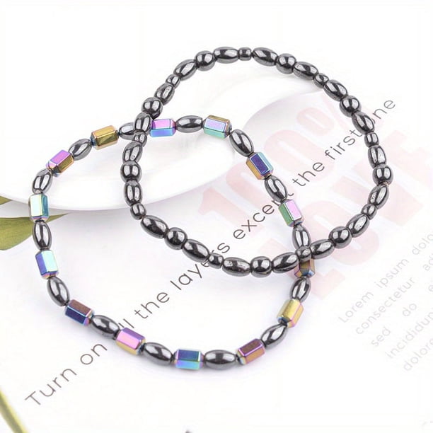 2pcs Magnetic Bead Anklet Bracelet for Weight Loss, Stress Relief, and Arthritis Therapy - Black Stone Design