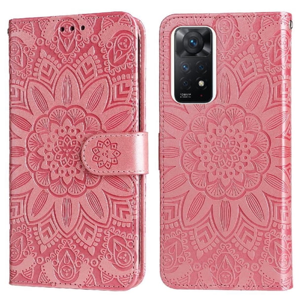 Funda tipo cartera FOXDOCK para Xiaomi Redmi Note 11 Pro Plus 5G , diseño girasol en relieve, cuero PU, cierre magnético, soporte y tarjetero