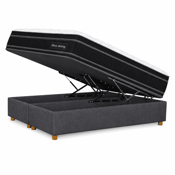Base Baúl 2 Plazas Onyx + Colchón Mery Desing – Sistema Hidráulico Premium