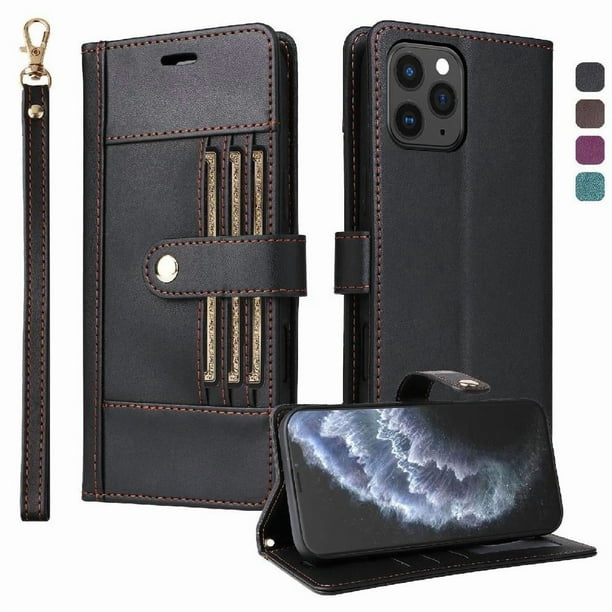 FOXDOCK Funda tipo Cartera para iPhone 16 Pro Max – Cubierta de Cuero PU con Múltiples Ranuras, Bolsillo para Efectivo y Correa de Muñeca