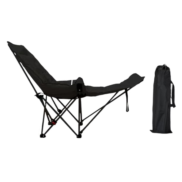 Silla de campamento reclinable con silla de salón de reposapiés removible con bolsa de transporte portátil para picnic viajes césped piscina de pesca Negro