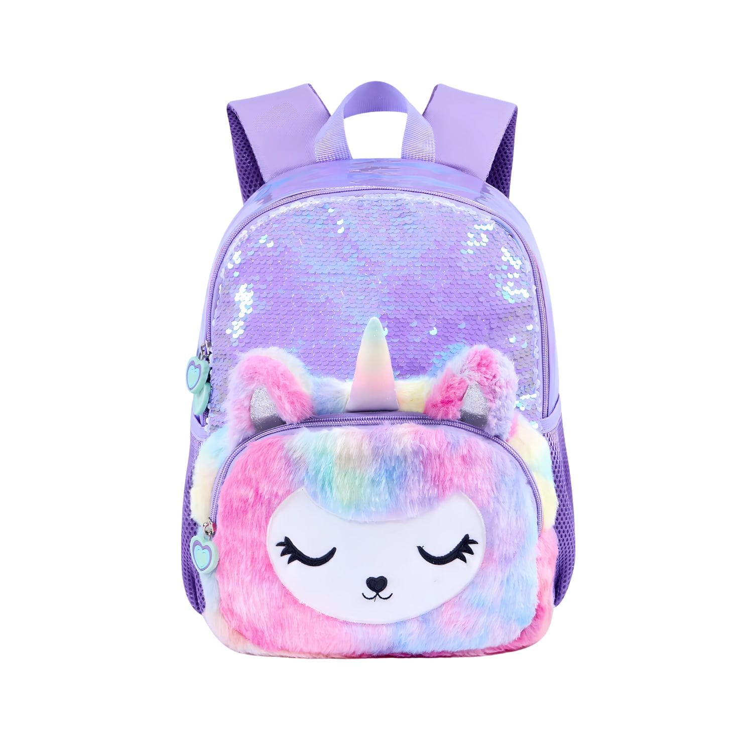 Crusec - Mochila Escolar Unicornio Felpa Brillos Lentejuelas