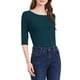thumbnail image 5 of INSPIRE CHIC Camisetas de Mujer Mangas al Codo Cuello Barco Ajuste Ceñido Casual Camisetas Verde Oscuro M, 5 of 7