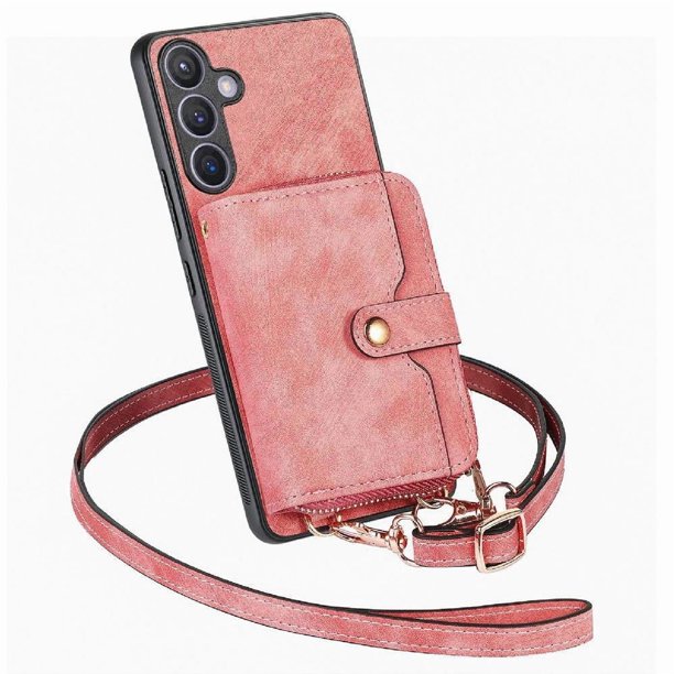 Funda Tipo Cartera con Correa Cruzada para Samsung Galaxy S24 Protección Contra Golpes Rosa