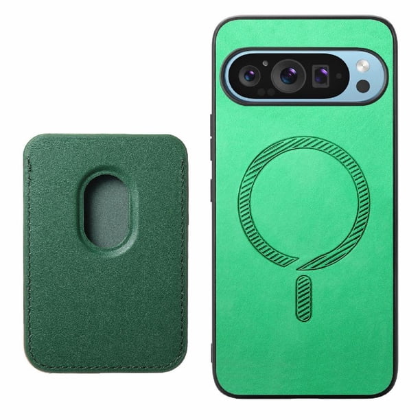 Funda de Cuero Magnética con Tarjetero para Google Pixel 9 Cubierta Delgada Verde