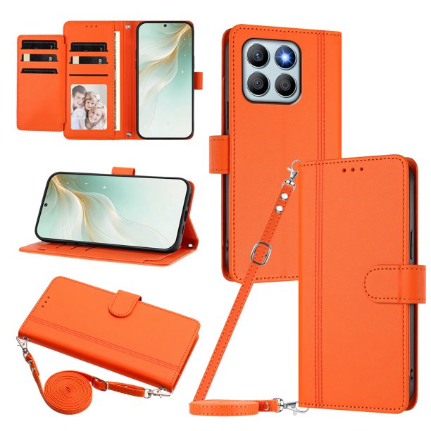 Honor X8B 4G Funda con Ranuras para 9 Tarjetas, Naranja