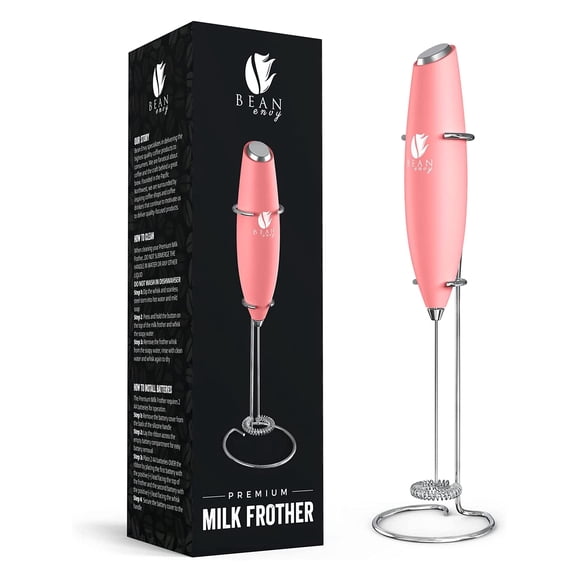 Dispositivo eléctrico portátil Milk Frother Bean Envy con soporte, color rosa