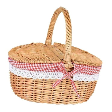 Canasto de Picnic de Mimbre Tejida a Mano con Forro Lavable para Pan y Frutas