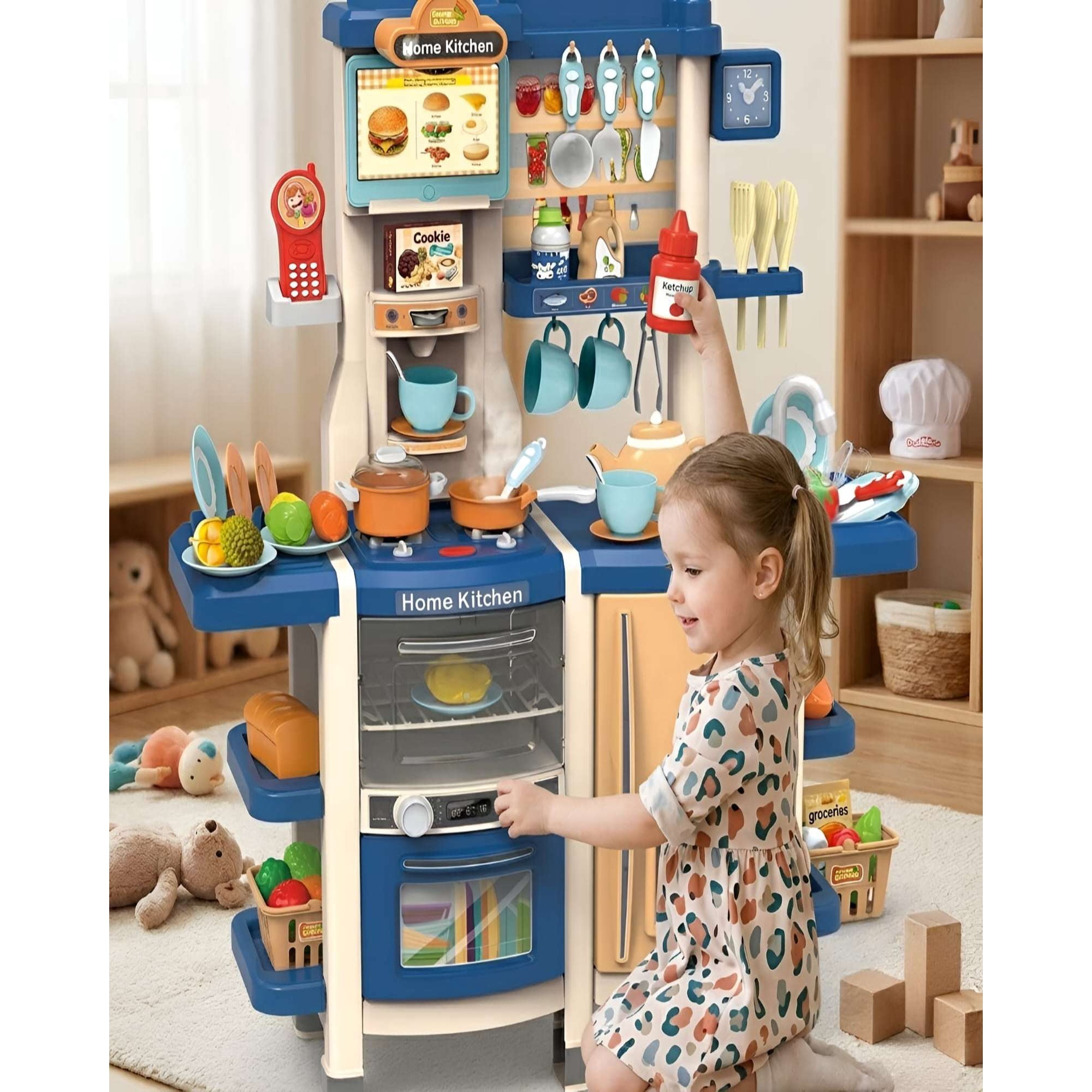 Myl Todo Hogar - Cocina De Juguete Infantil Home Kitchen 66 Piezas Con Sonido Y Agua 100cm
