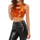 thumbnail image 4 of INSPIRE CHIC Tops de Tirantes para Mujer sin Mangas con Recortes Ropa de Club Brillante Metálica Crop Tops XL Naranja, 4 of 6