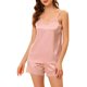 thumbnail image 1 of INSPIRE CHIC Conjunto de Pijama de Satén para Mujer con Ribete de Encaje, Camiseta sin Mangas y Pantalones Cortos para Dormir con Tirantes Ajustables, Ropa de Casa Sedosa XL Rosa, 1 of 6