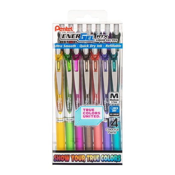 Bolígrafo Pentel EnerGel RTX True Colors United de 0,7 mm, paquete de 14 unidades