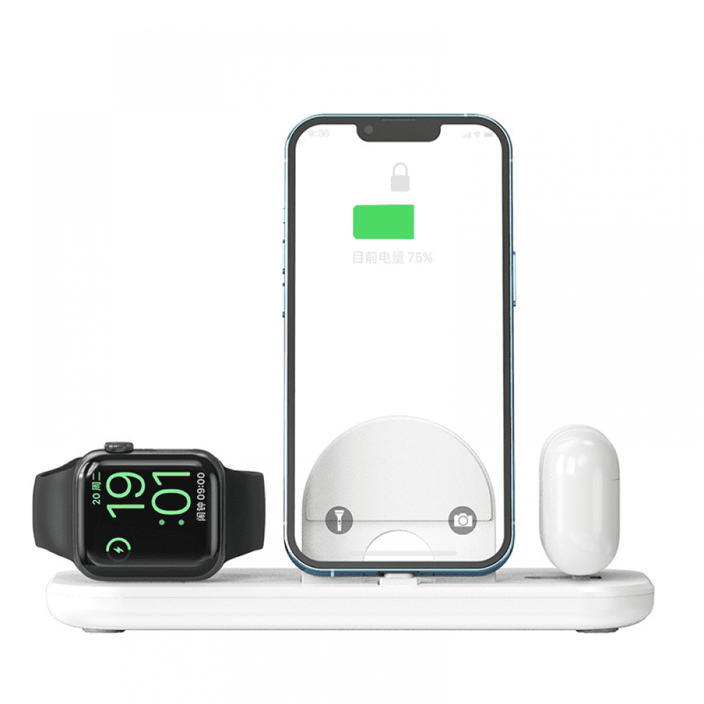 Genérico - Estación De Carga Inalámbrica Plegable 3 En 1 Para Iphone 15 14 13/samsung S23 22/apple Watch/airpods Pro - Base De Carga Rápida Y Soporte Dock-blanco||para Iphone 15