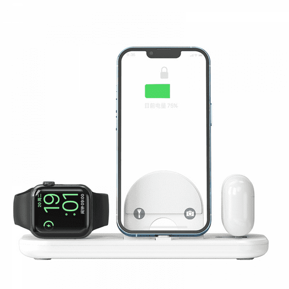 Estación de Carga Inalámbrica Plegable 3 en 1 para iPhone 15 14 13/Samsung S23 22/Apple Watch/AirPods Pro - Base de Carga Rápida y Soporte Dock-Blanco para Samsung
