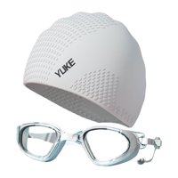 Ioensy - Gafas De Natación Con Gorro Ajustable Para Mujer Y Hombre, Color Blanco