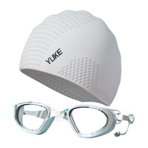 Ioensy - Gafas De Natación Con Gorro Ajustable Para Mujer Y Hombre, Color Blanco