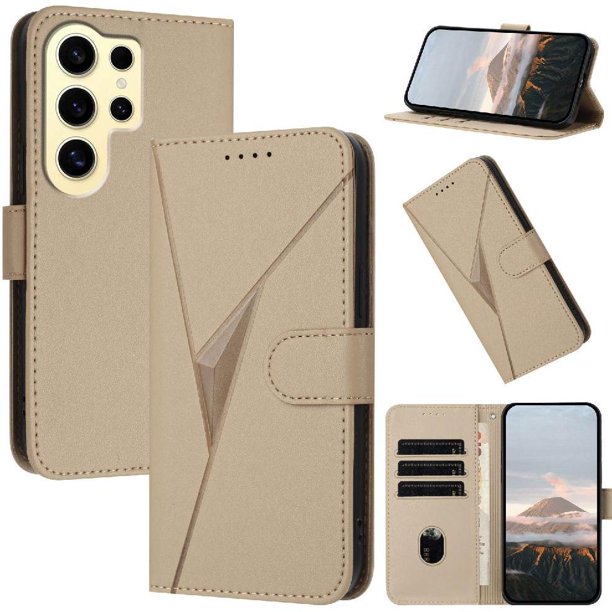 Funda Cartera Fibra de Carbono para Samsung Galaxy S24 Ultra con Soporte y Cierre Magnético Oro