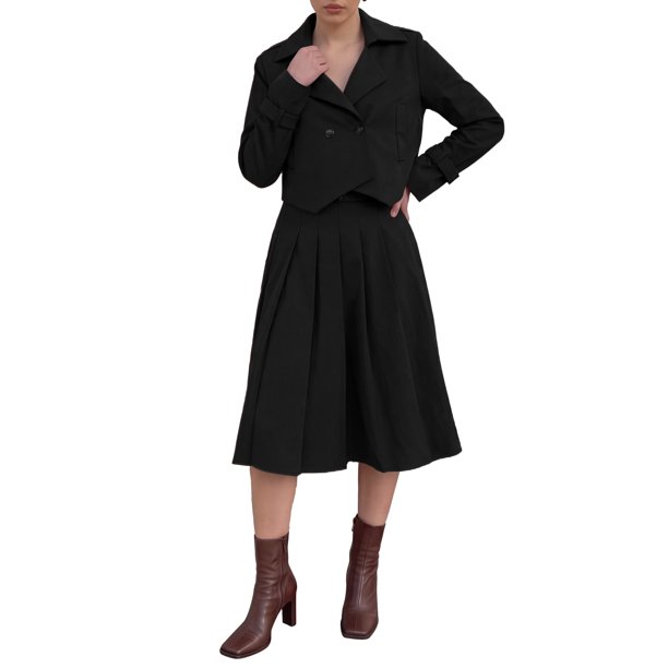 INSPIRE CHIC Conjunto de Falda de 2 Piezas para Mujer Blazer Dobladillo Asimétrico Vestido Midi de Cintura Alta Talla X Grande Negro