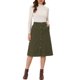 thumbnail image 2 of INSPIRE CHIC Falda Midi de Pana de Cintura Alta para Mujer, Línea A, con Botones al Frente, Plisada, con Cinturón y Bolsillos Verde S, 2 of 6