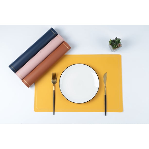 Firefly Hope Juego de 4 Manteles Individuales de Piel Sintética, Impermeables, Fáciles de Limpiar, Resistentes al Calor y Antideslizantes para Uso Interior y Exterior, 45*30cm, Estilo A, Amarillo