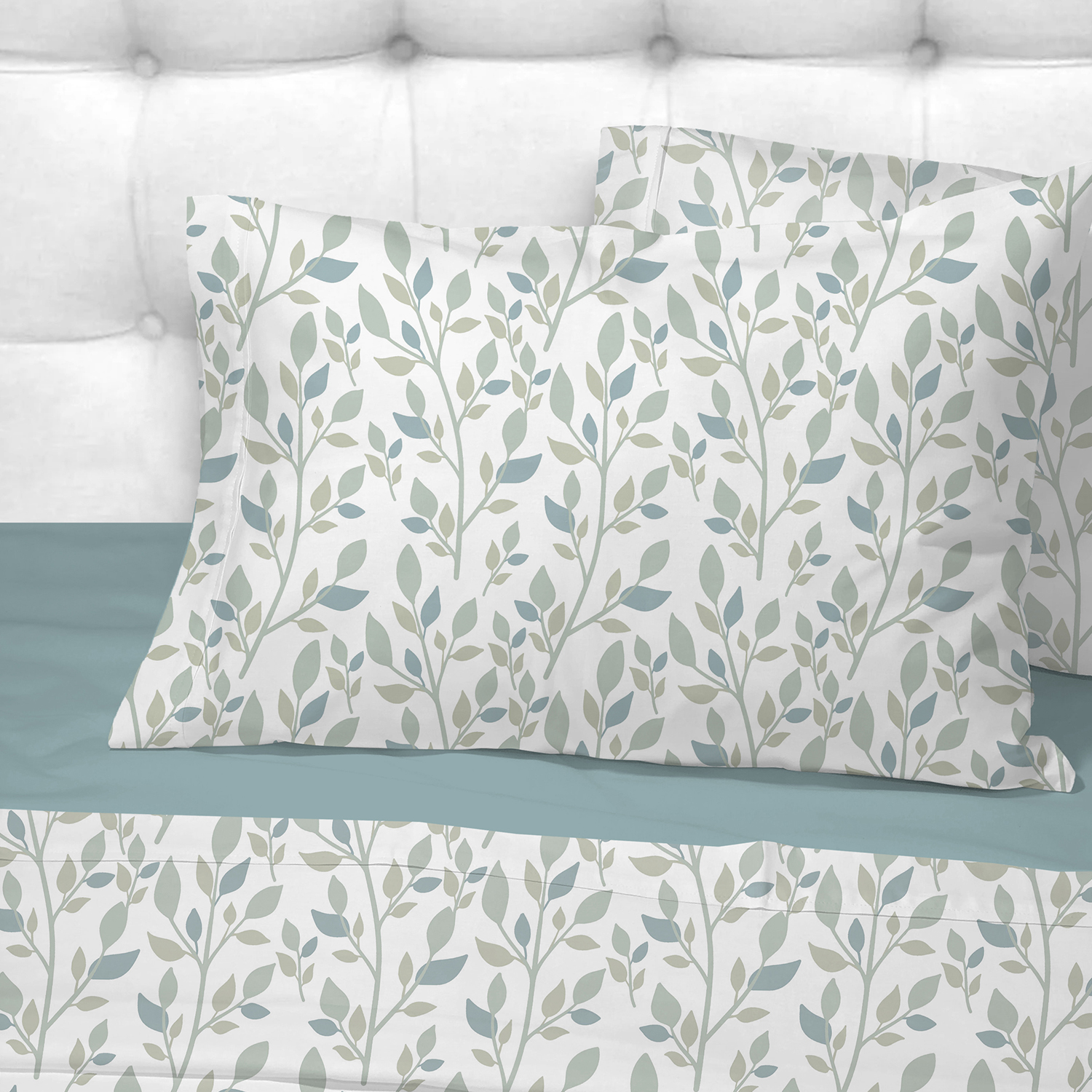 Andes - Sabana 144 Hilos Estampada 1 5 Plaza Hojas Verde