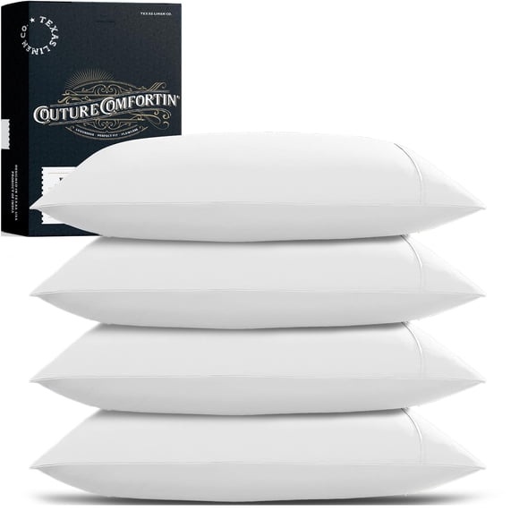Funda de almohada TEXAS LINEN CO. Estándar/Reina, pack de 4, color blanco