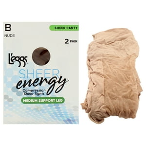 Medias De Compresión Transparentes Sheer Energy De Sujeción Media - Lse112 Nude De Leggs Para Mujer - 2 Pares De Pantimedias (B)