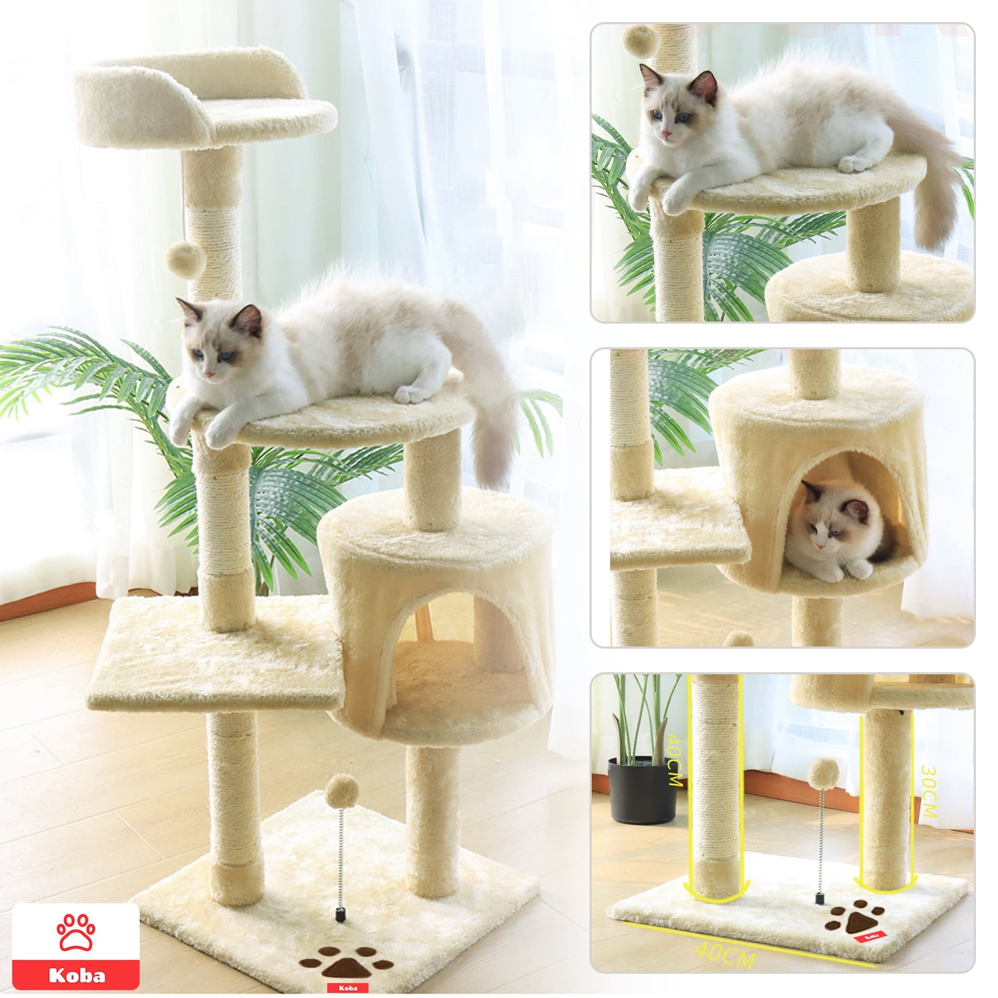 Koba - Rascador Para Gatos Caseros Arbol Torre Con Yute 116cm Beige