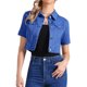 thumbnail image 1 of CHAQUETA DE MEZCLILLA CORTA PARA MUJER INSPIRE CHIC MANGA CORTA BOTONES DELANTEROS CHAQUETA DE JEAN AZUL REAL XS, 1 of 6