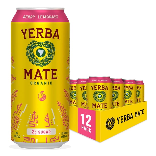Bebida Energética Yerba Mate Guayaki Orgánica Sabor Limonada de Frutos Rojos 458ml x12