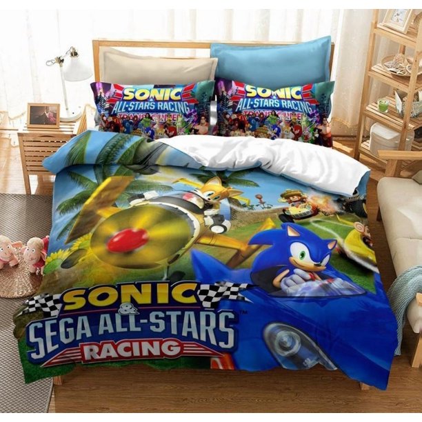 Cartoon Sonic Character Quilt Duvet Cover Set Soft Super Bed Linen3-Piece Bedding Set