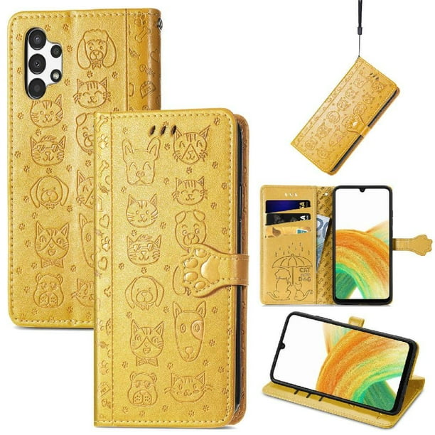 Funda Cartera FOXDOCK para Samsung Galaxy A13 4G , Flip PU con Relieve de Gatos y Perros, Tarjetero y Soporte
