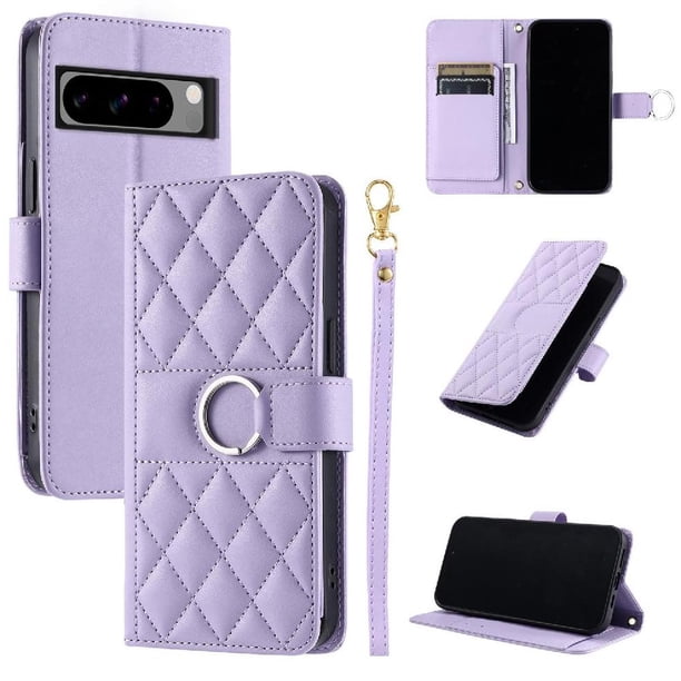 Funda Acolchada con Anilla y Correa para Google Pixel 8 Pro Slots para Tarjetas Morado