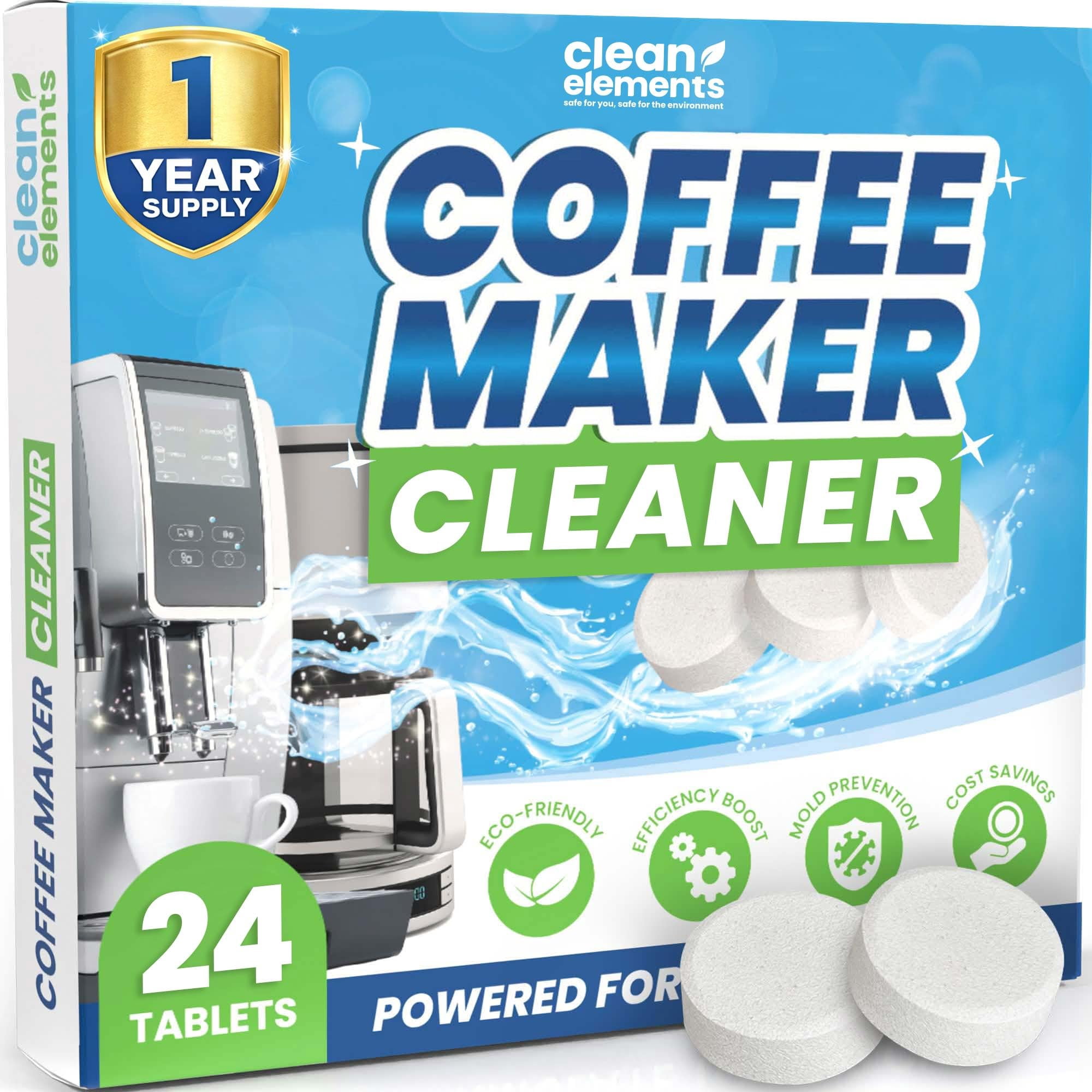 Clean Elements - Tabletas Limpiadoras Y Desincrustantes Para Cafeteras, Paquete De 24