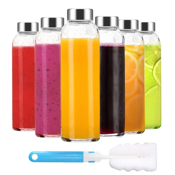 Botellas de Agua de Vidrio Luxfuel Transparentes 530 mL con Tapa de Acero Inoxidable