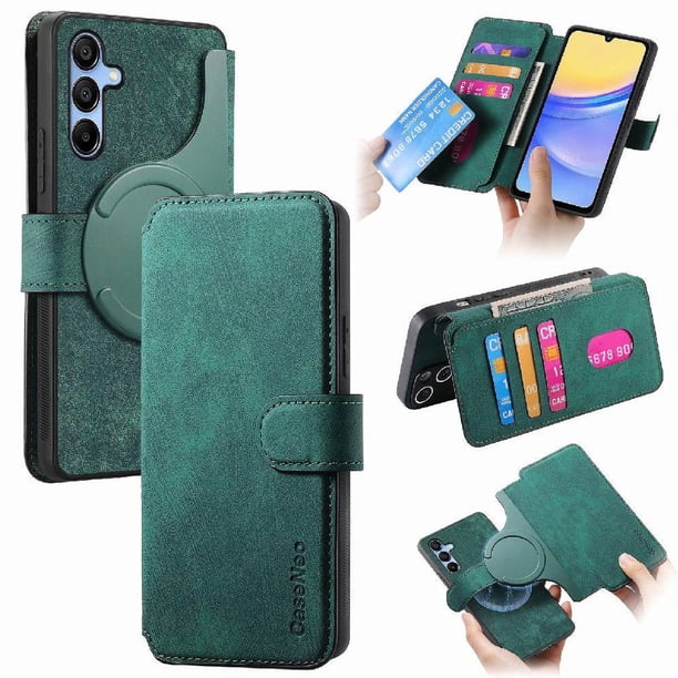 Funda Billetera Magnética para Samsung Galaxy A25 Soporte Tarjetas Desmontable Verde