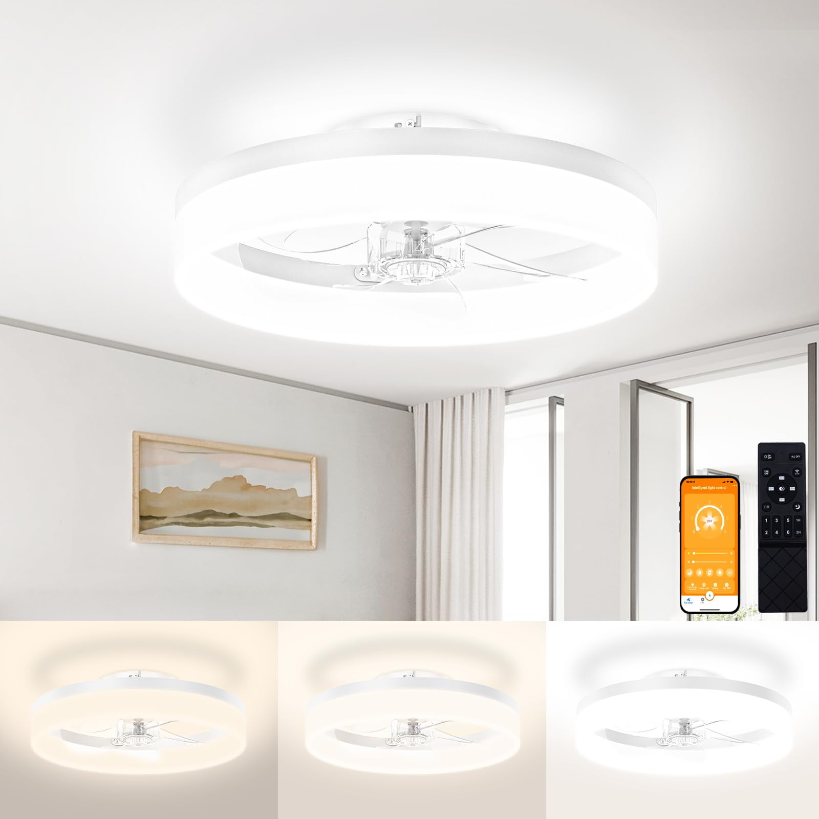 Ventilador De Techo Volisun De Montaje Empotrado Sin Aspas Led De 15,7