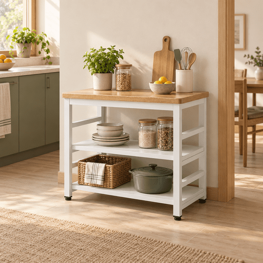 Vientoferoz - Estantería Organizadora De Cocina 3 Niveles 80x40x80cm Mesa Gruesa 30mm Estilo Nórdico Estructura Metálica Reforzada Microondas Despensa