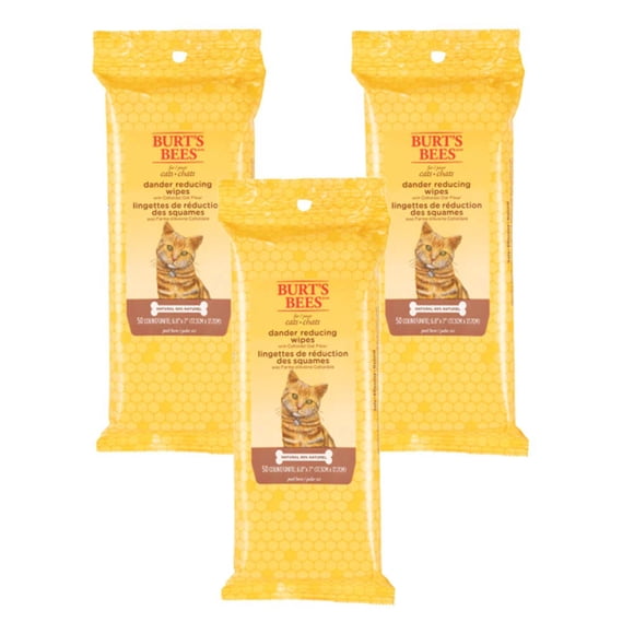 Toallitas para caspa de gato BURT'S BEES PARA MASCOTAS, 98% naturales, 50 unidades, paquete de 3