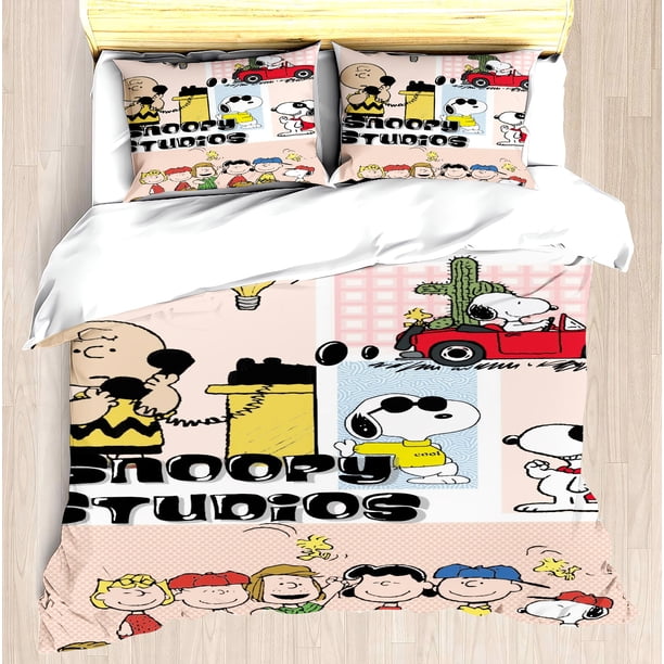 v1812 Bed Sheets Snoopy Print Duvet Cover Set Happy Dog Snoopy's Baby Room Neighbourhood Mattress Bedding Set Pieces 3-Piece Bedding Set (1 Duvet Cover + 2 Pillow Shams) Bed Sheets ju1812